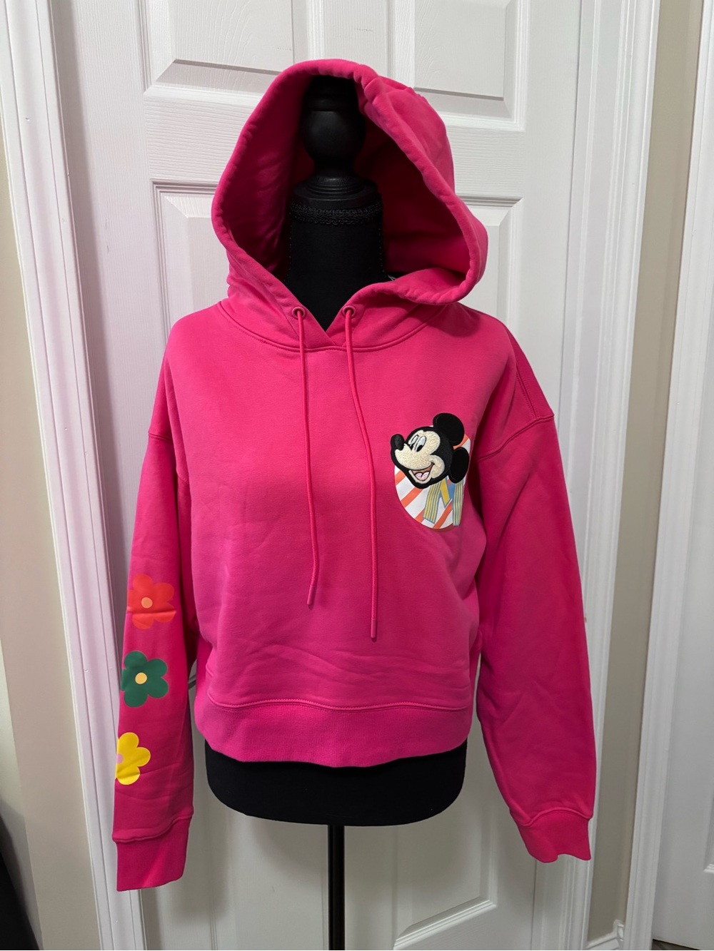 Disney Mickey and Friends Cropped Pullover Hoodie in Hot Pink